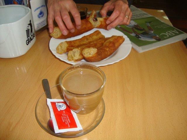 Churros with coffee in Caceres, Spain